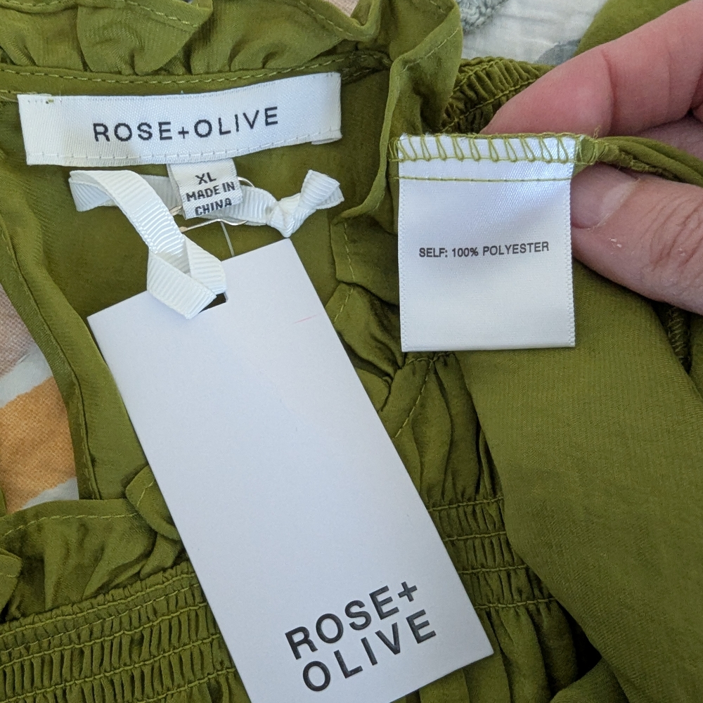 Rose & Olive Green Flutter Sleeve Smocked Blouse - Picture 5 of 5